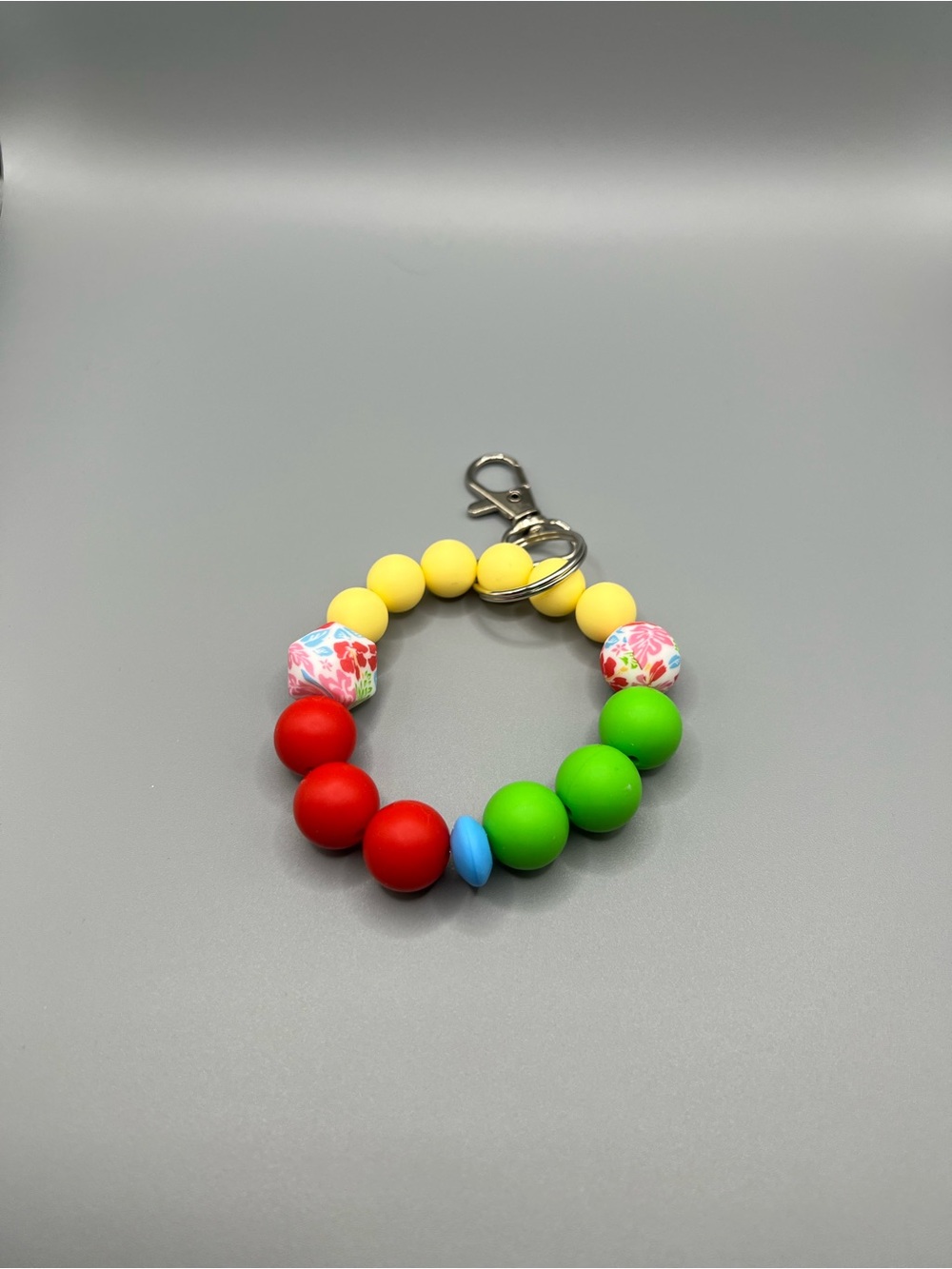 Colorful Bead Keyring - Yellow, Red & Green - Handmade - K0237C